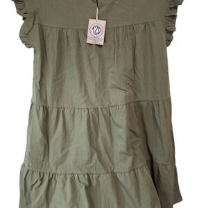 Tiered Mini Dress Olive‎ Green Ruffle Sleeve Casual Summer Sundress